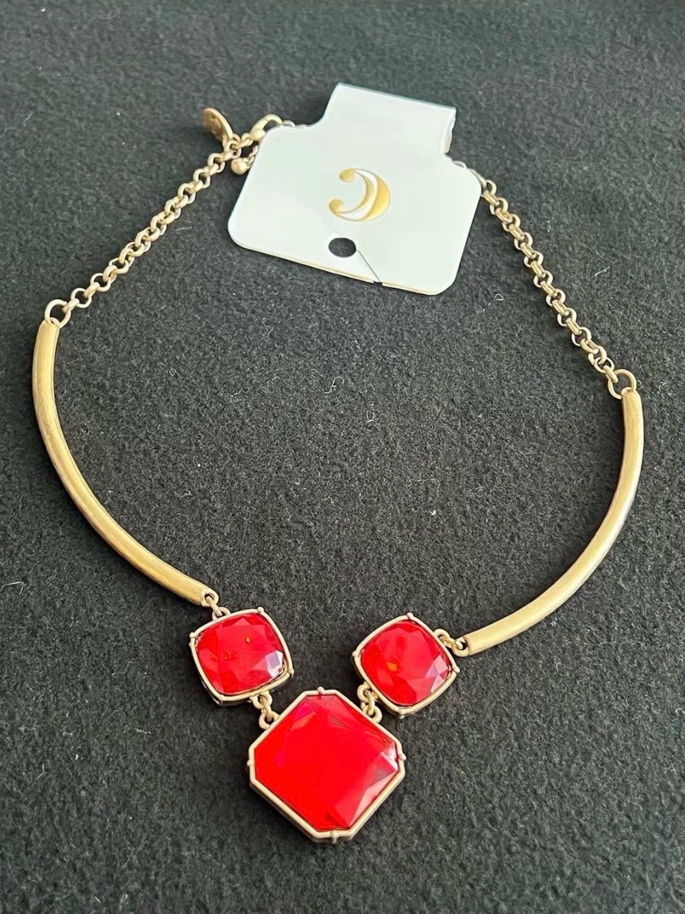 Gold-Tone Necklace with Red Statement Stones - Women Jewelry